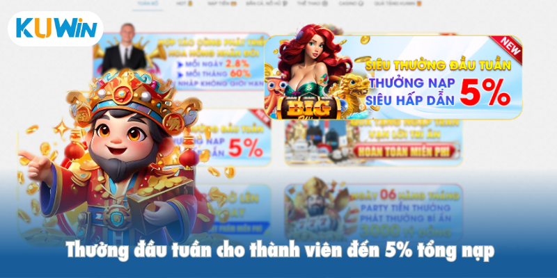 Thưởng đầu tuần cho thành viên đến 5% tổng nạp